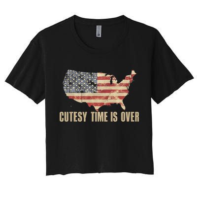 Cutesy Time Is Over American Flag Patriotic Conservative Crop Top