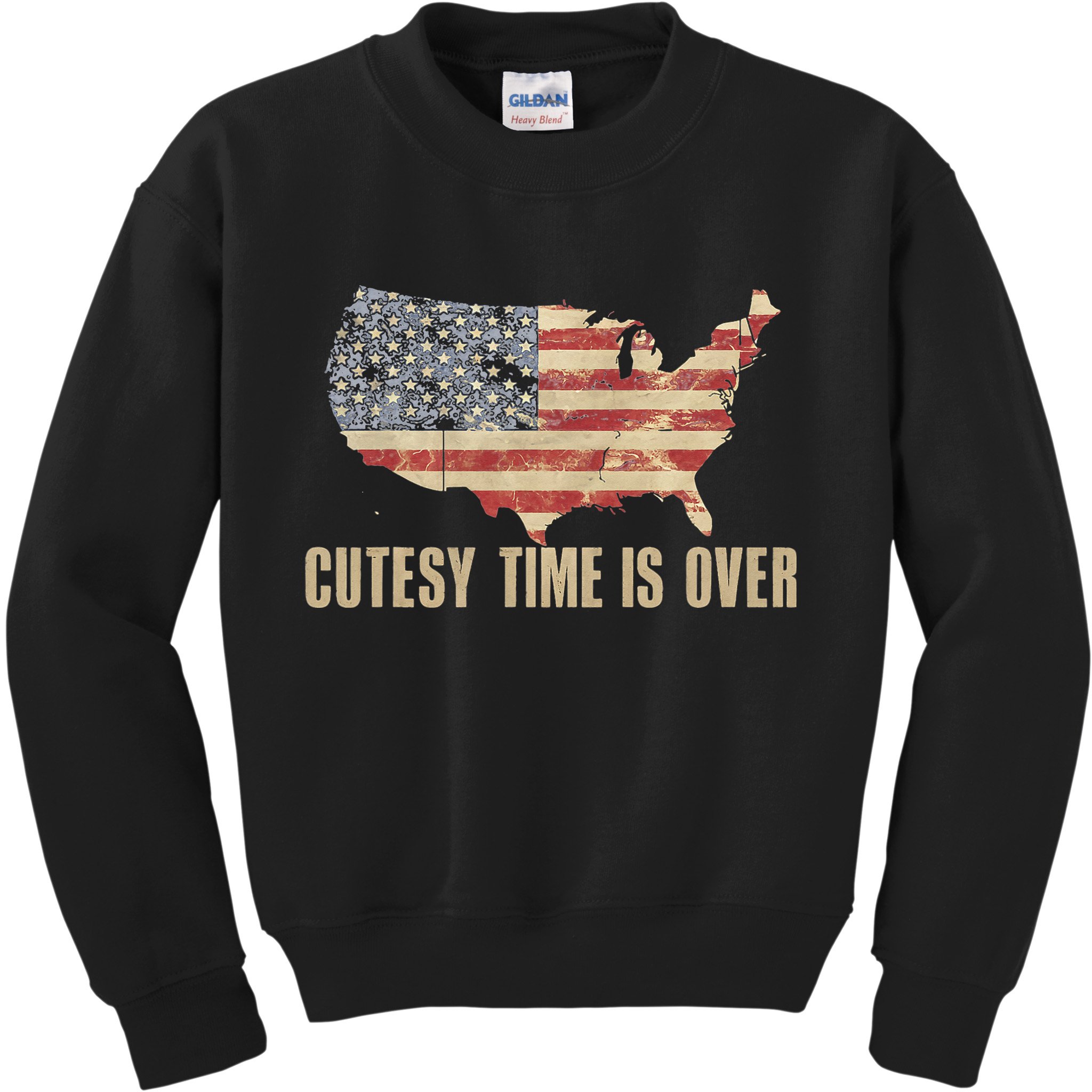 Cutesy Time Is Over American Flag Patriotic Conservative Kids Sweatshirt