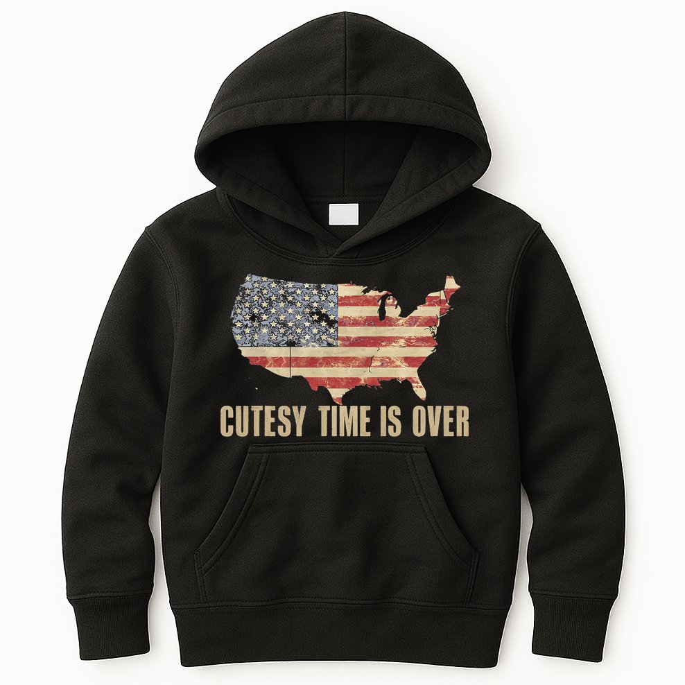 Cutesy Time Is Over American Flag Patriotic Conservative Kids Hoodie
