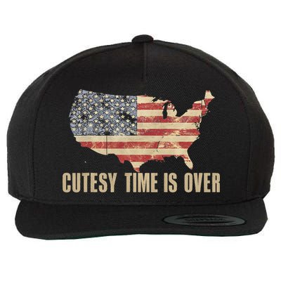 Cutesy Time Is Over American Flag Patriotic Conservative Wool Snapback Cap