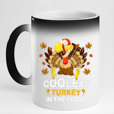 Cutest Turkey In The Flock Retro Toddler Girls Funny Thanksgiving 11oz Black Color Changing Mug