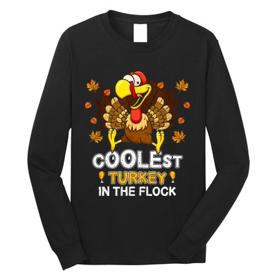 Cutest Turkey In The Flock Retro Toddler Girls Funny Thanksgiving Long Sleeve Shirt