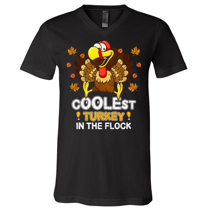 Cutest Turkey In The Flock Retro Toddler Girls Funny Thanksgiving V-Neck T-Shirt