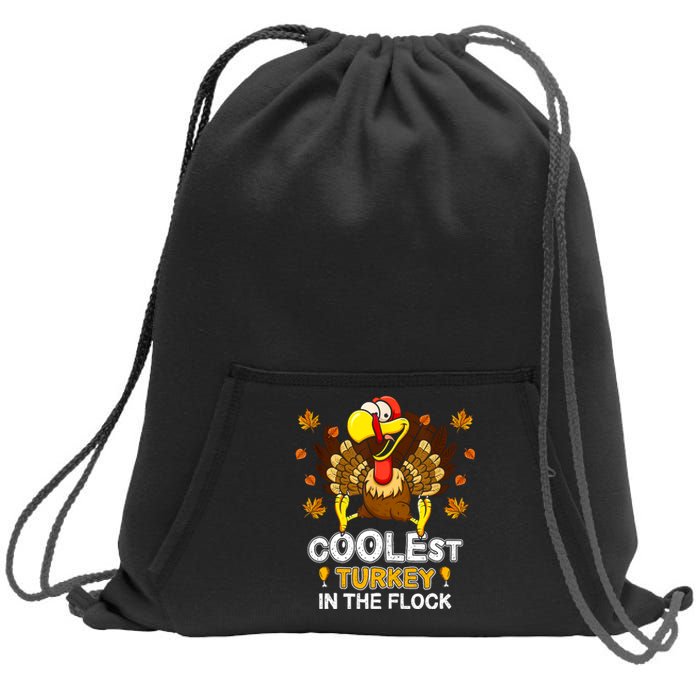 Cutest Turkey In The Flock Retro Toddler Girls Funny Thanksgiving Sweatshirt Cinch Pack Bag