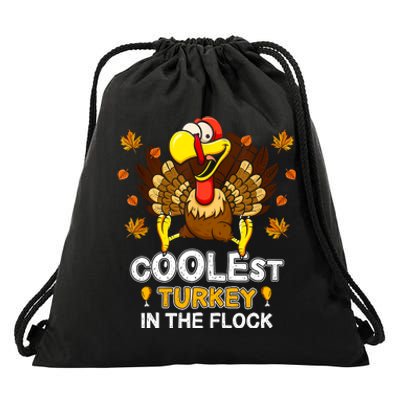 Cutest Turkey In The Flock Retro Toddler Girls Funny Thanksgiving Drawstring Bag