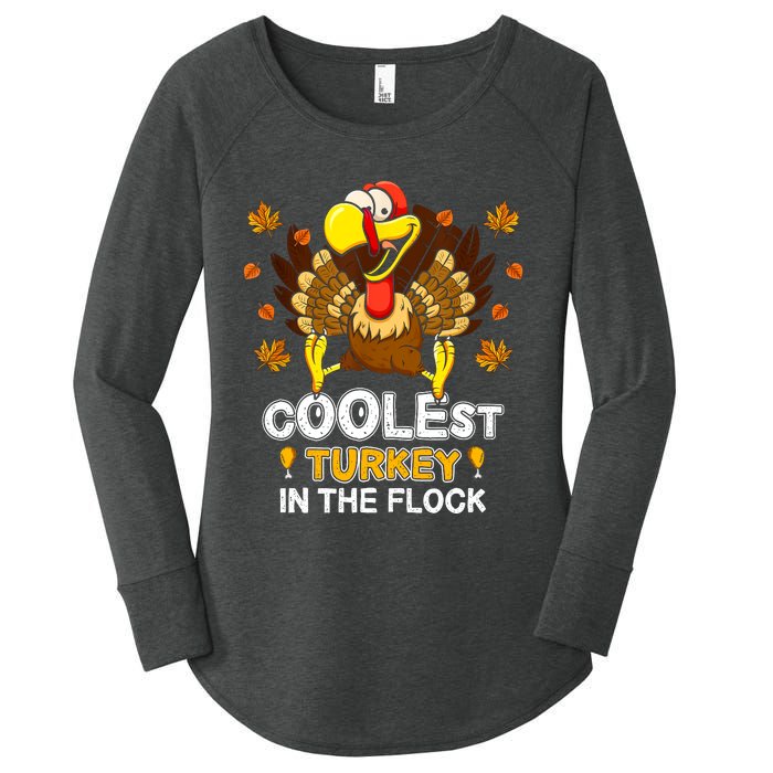 Cutest Turkey In The Flock Retro Toddler Girls Funny Thanksgiving Women's Perfect Tri Tunic Long Sleeve Shirt