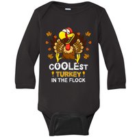 Cutest Turkey In The Flock Retro Toddler Girls Funny Thanksgiving Baby Long Sleeve Bodysuit