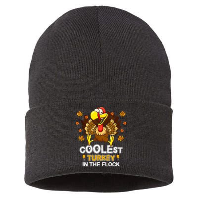 Cutest Turkey In The Flock Retro Toddler Girls Funny Thanksgiving Sustainable Knit Beanie