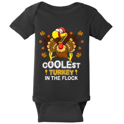 Cutest Turkey In The Flock Retro Toddler Girls Funny Thanksgiving Baby Bodysuit