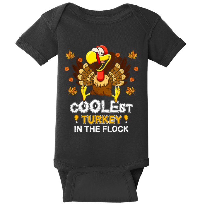 Cutest Turkey In The Flock Retro Toddler Girls Funny Thanksgiving Baby Bodysuit