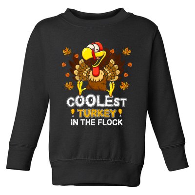 Cutest Turkey In The Flock Retro Toddler Girls Funny Thanksgiving Toddler Sweatshirt