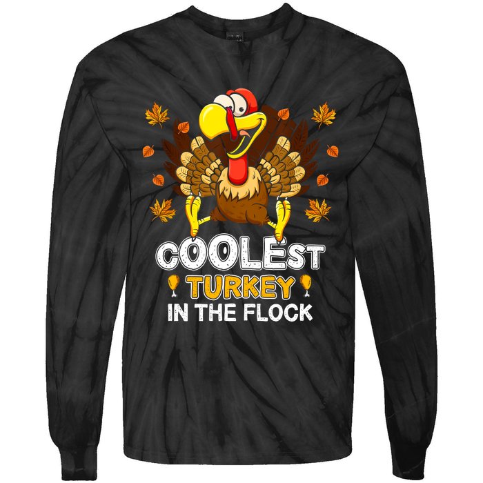 Cutest Turkey In The Flock Retro Toddler Girls Funny Thanksgiving Tie-Dye Long Sleeve Shirt