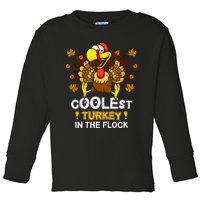 Cutest Turkey In The Flock Retro Toddler Girls Funny Thanksgiving Toddler Long Sleeve Shirt