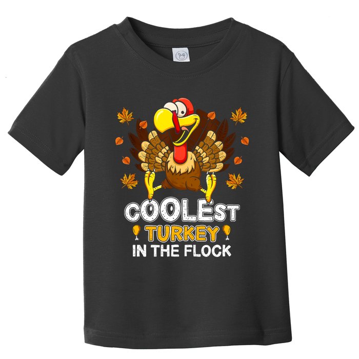 Cutest Turkey In The Flock Retro Toddler Girls Funny Thanksgiving Toddler T-Shirt