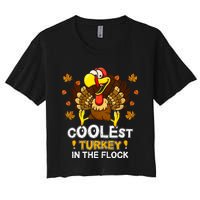 Cutest Turkey In The Flock Retro Toddler Girls Funny Thanksgiving Women's Crop Top Tee