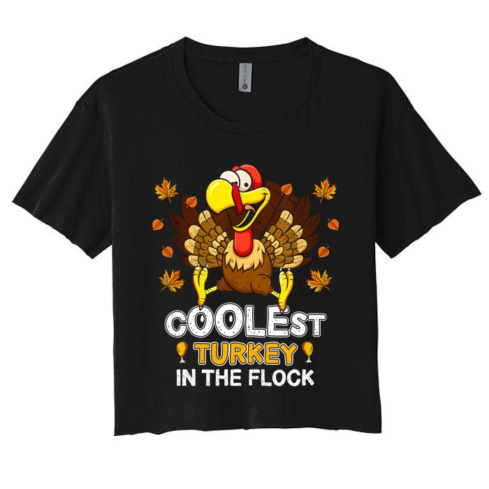 Cutest Turkey In The Flock Retro Toddler Girls Funny Thanksgiving Women's Crop Top Tee