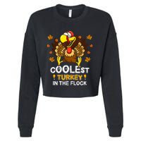 Cutest Turkey In The Flock Retro Toddler Girls Funny Thanksgiving Cropped Pullover Crew