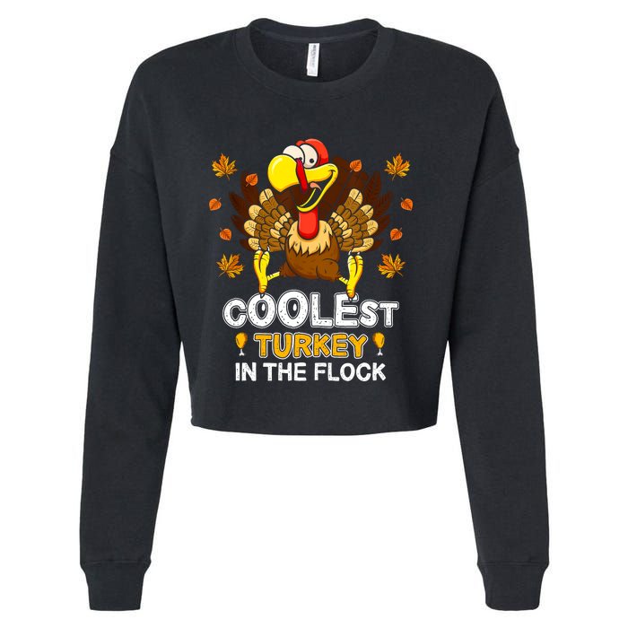 Cutest Turkey In The Flock Retro Toddler Girls Funny Thanksgiving Cropped Pullover Crew