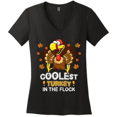 Cutest Turkey In The Flock Retro Toddler Girls Funny Thanksgiving Women's V-Neck T-Shirt