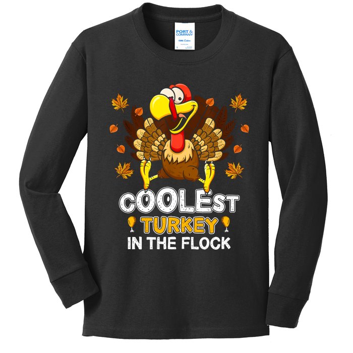 Cutest Turkey In The Flock Retro Toddler Girls Funny Thanksgiving Kids Long Sleeve Shirt