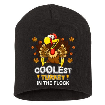 Cutest Turkey In The Flock Retro Toddler Girls Funny Thanksgiving Short Acrylic Beanie