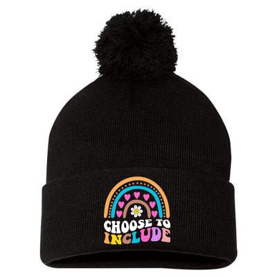 Choose To Include Colorful Rainbow Pom Pom 12in Knit Beanie