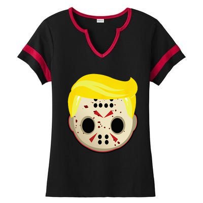 Cute Trump In Hockey Mask Funny Halloween Horror Ladies Halftime Notch Neck Tee