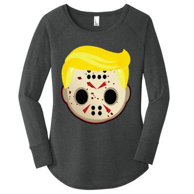 Cute Trump In Hockey Mask Funny Halloween Horror Women's Perfect Tri Tunic Long Sleeve Shirt