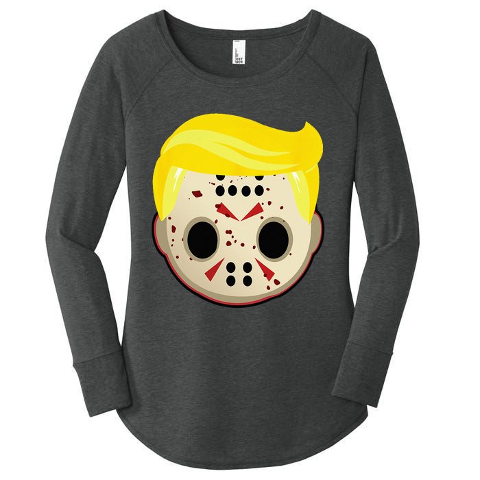 Cute Trump In Hockey Mask Funny Halloween Horror Women's Perfect Tri Tunic Long Sleeve Shirt