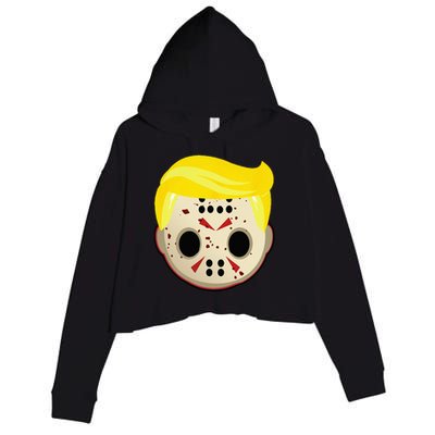 Cute Trump In Hockey Mask Funny Halloween Horror Crop Fleece Hoodie