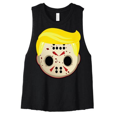 Cute Trump In Hockey Mask Funny Halloween Horror Women's Racerback Cropped Tank