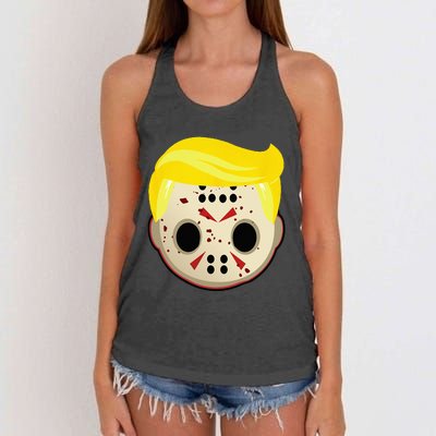 Cute Trump In Hockey Mask Funny Halloween Horror Women's Knotted Racerback Tank