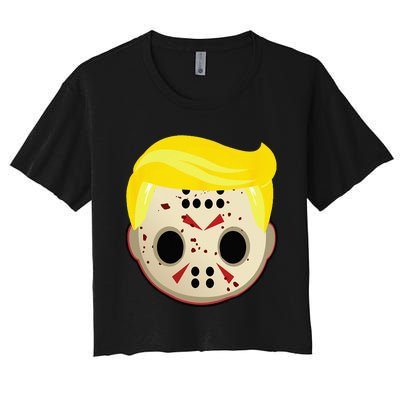 Cute Trump In Hockey Mask Funny Halloween Horror Women's Crop Top Tee