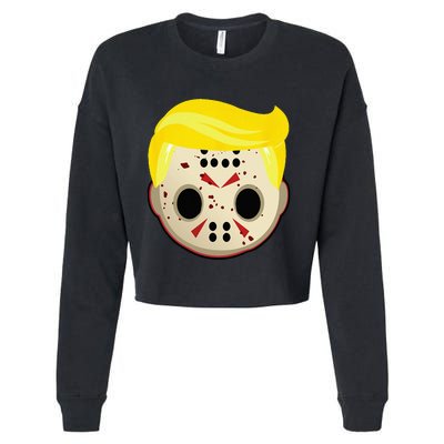 Cute Trump In Hockey Mask Funny Halloween Horror Cropped Pullover Crew