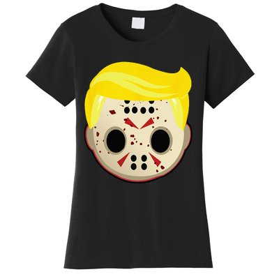 Cute Trump In Hockey Mask Funny Halloween Horror Women's T-Shirt