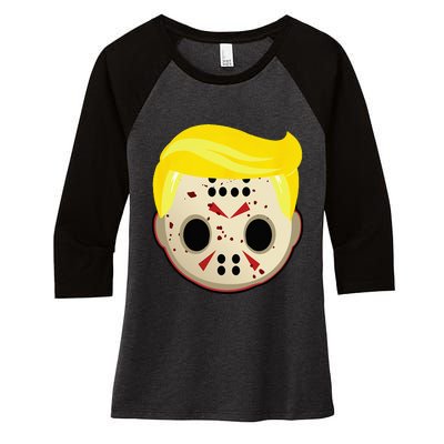 Cute Trump In Hockey Mask Funny Halloween Horror Women's Tri-Blend 3/4-Sleeve Raglan Shirt