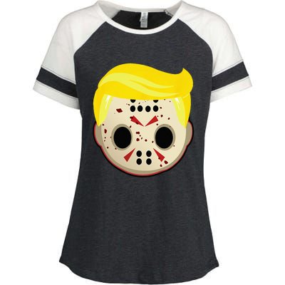 Cute Trump In Hockey Mask Funny Halloween Horror Enza Ladies Jersey Colorblock Tee