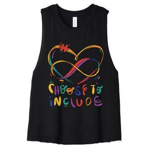 Choose To Include Autism Awareness Teacher Special Education Women's Racerback Cropped Tank