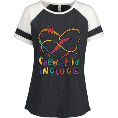 Choose To Include Autism Awareness Teacher Special Education Enza Ladies Jersey Colorblock Tee