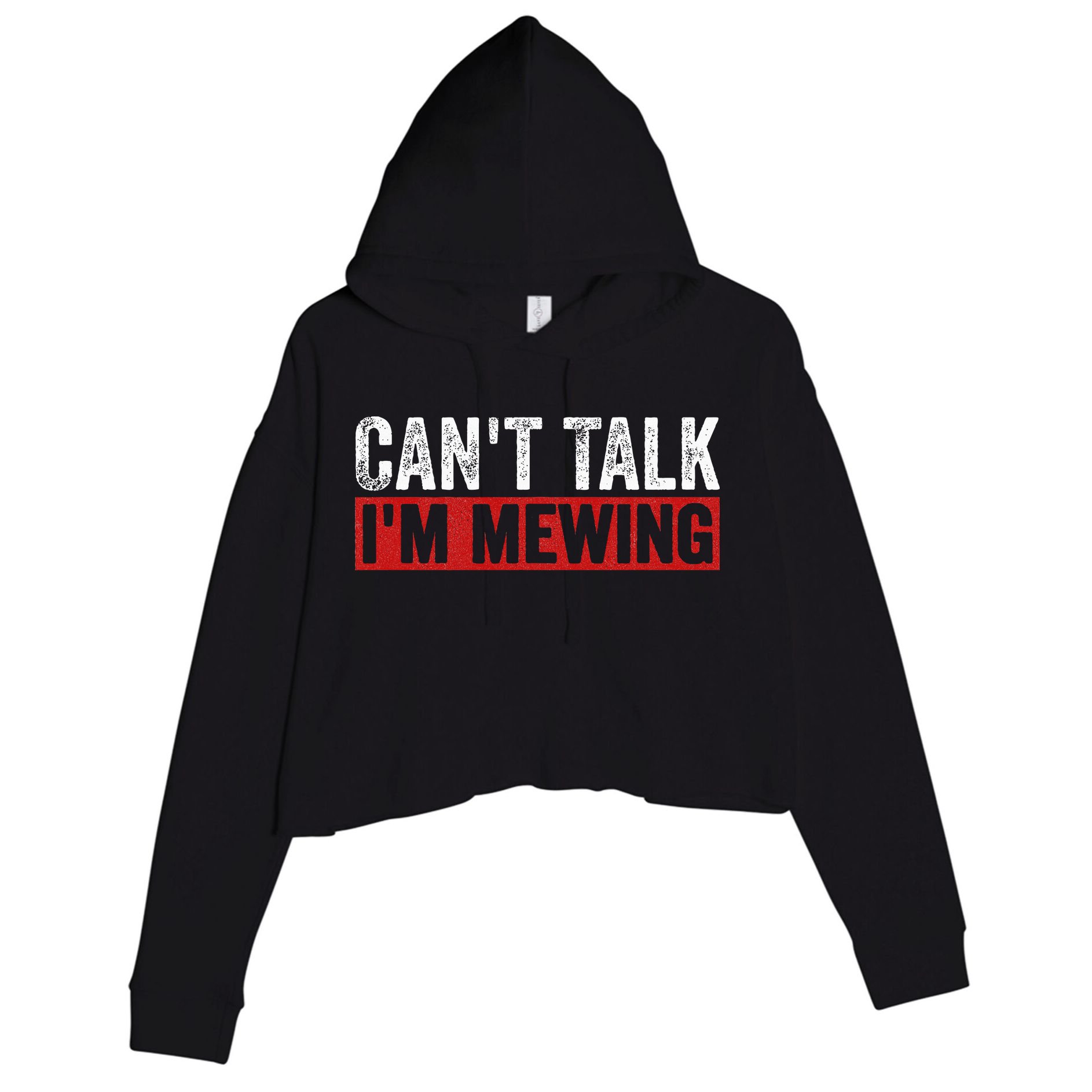 Can't Talk I'm Mewing Funny Quote Crop Fleece Hoodie