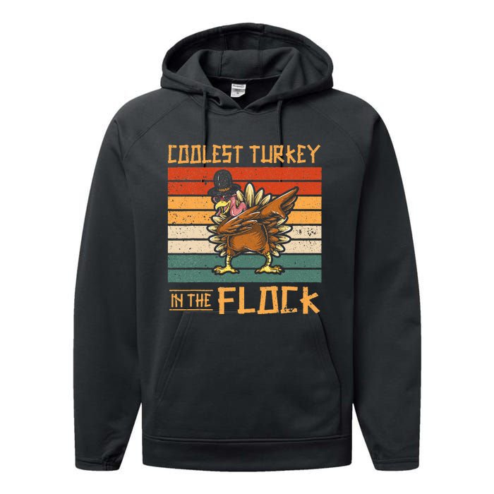 Coolest Turkey in the Flock Funny Thanksgiving Turkey Trot Performance Fleece Hoodie