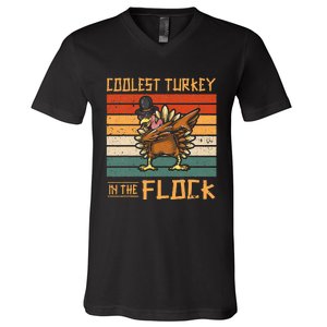 Coolest Turkey in the Flock Funny Thanksgiving Turkey Trot V-Neck T-Shirt