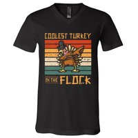 Coolest Turkey in the Flock Funny Thanksgiving Turkey Trot V-Neck T-Shirt