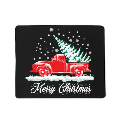 Christmas Tree In Back Of Old Red Pick Up Truck Snowing Mousepad