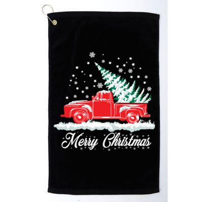 Christmas Tree In Back Of Old Red Pick Up Truck Snowing Platinum Collection Golf Towel