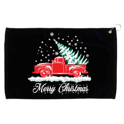 Christmas Tree In Back Of Old Red Pick Up Truck Snowing Grommeted Golf Towel