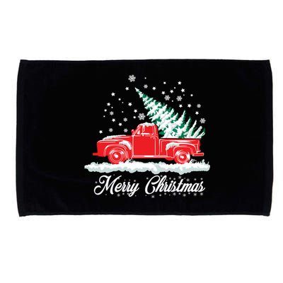 Christmas Tree In Back Of Old Red Pick Up Truck Snowing Microfiber Hand Towel