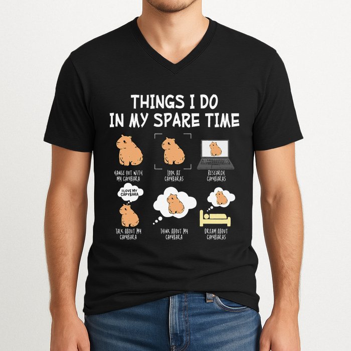 Capybara Things I Do In My Spare Time Funny Capybara V-Neck T-Shirt