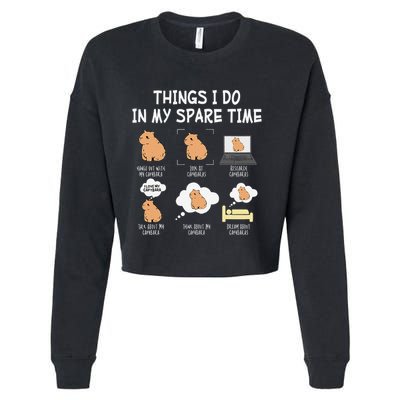 Capybara Things I Do In My Spare Time Funny Capybara Cropped Pullover Crew