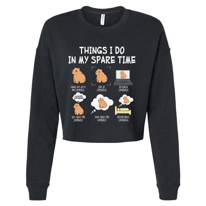 Capybara Things I Do In My Spare Time Funny Capybara Cropped Pullover Crew